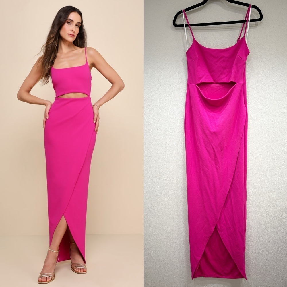NWOT Lulus Cutout On the Town Magenta Cutout Sleeveless Tulip Maxi Dress